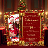 Invitation Red Gold Xmas Bells Photo Christmas Holiday Party