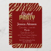 Invitation Red Gold Zebra Print Faux Parties scintillant Fête (Devant / Derrière)