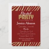 Invitation Red Gold Zebra Print Faux Parties scintillant Fête (Devant)