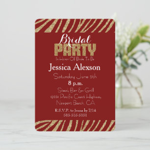 Invitation Red Gold Zebra Print Faux Parties scintillant Fête