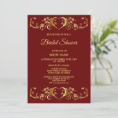 Invitation Red Golden Geometric Elegant Bridal Shower Party (Debout devant)