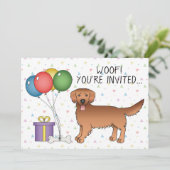 Invitation Red Golden Retriever mignon chien de dessin - Anni (Debout devant)