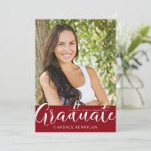 Invitation Red GRADUATE One Photo Script Calligraphy Party (Debout devant)