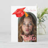 Invitation Red Graduation Hat Accent Dual‑Photo QR Code (Debout devant)