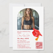 Invitation Red Graduation Hat Accent Dual‑Photo QR Code (Dos)
