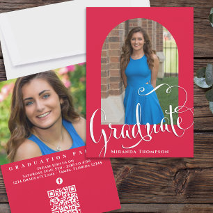 Invitation Red Graduation Party Custom Photo Elegant