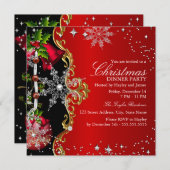 Invitation Red green Black Snowflon Dîner de Noël 2 (Devant / Derrière)