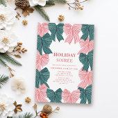 Invitation Red & Green Bows Noël Soirée