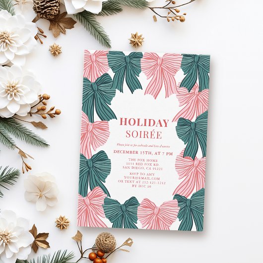 Invitation Red & Green Bows Noël Soirée