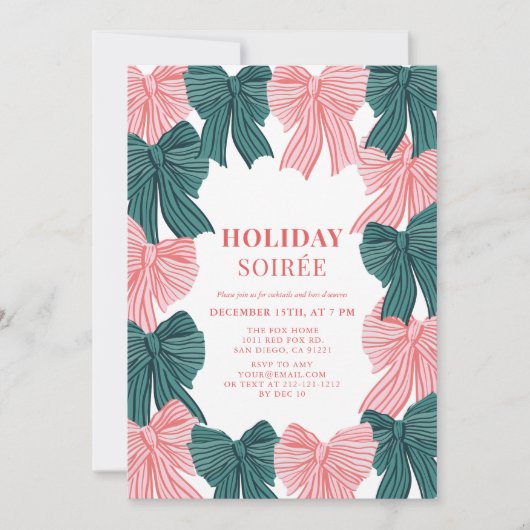 Invitation Red & Green Bows Noël Soirée (Devant)