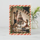 Invitation Red Green Christmas Family Photo Greeting Card (Debout devant)