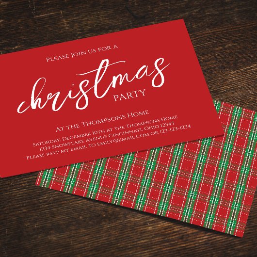 Invitation Red Green Christmas Party Plaid Motif