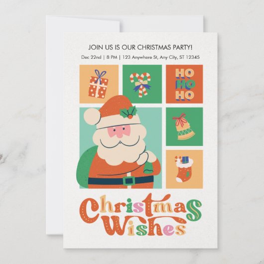 Invitation Red Green Doodle mignon Santa Claus voeux de Noël (Devant)