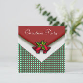 Invitation Red Green En vichy Red Bells Holly Noël Party (Debout devant)