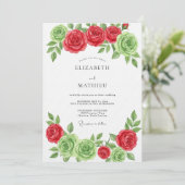 Invitation Red Green Floral Bloom Wedding (Debout devant)