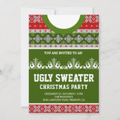Invitation Red Green Funny Tacky Ugly Sweater Christmas Party (Devant)