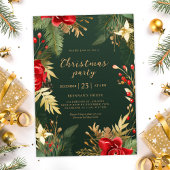 Invitation Red Green Gold Élégante fête de Noël