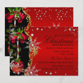 Invitation Red green Gold Snowflop Noël Dîner de Noël 5 (Devant / Derrière)