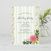 Invitation Red Green Gold Sparkle Poinsettia Fête (Debout devant)
