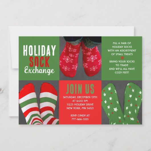 Invitation Red & Green Holiday Sock Exchange (Devant)