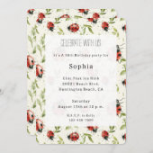 Invitation Red Green Leaves Ladybugs Birthday (Devant / Derrière)