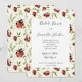 Invitation Red Green Leaves Ladybugs Bridal Shower (Devant / Derrière)