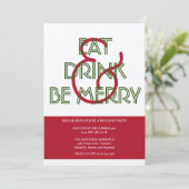 Invitation Red & Green Manger Boire & Soyez Joyeux Noël Party (Debout devant)