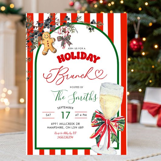 Invitation Red Green Plaid Bow Preppy Holiday Brunch Party