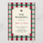 Invitation Red green plaid tartan pattern wedding (Devant)