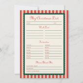 Invitation Red & Green Printable My Christmas List Card (Devant)