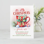 Invitation Red Green Sucre de canne Hot Cocoa fête de Noël (Debout devant)