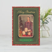 Invitation Red Green Vintage Photo Christmas Card (Debout devant)