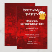 Invitation Red Grunge fête d'anniversaire Abstraite avec Beer (Devant / Derrière)