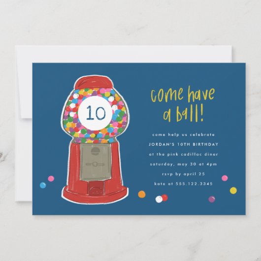 Invitation Red Gumball Machine Candy Bubble Gum Anniversaire (Devant)