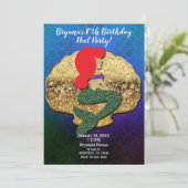 Invitation Red Haied Sirène Golden Seashell fête d'anniversai (Debout devant)