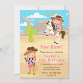 Invitation Red Hair Cowgirl fête d'anniversaire (Devant)