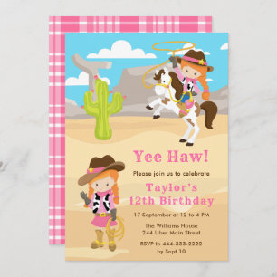 Invitation Red Hair Cowgirl fête d'anniversaire