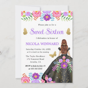 Invitation Red Hair Princess Mexicaine Floral Robe Sweet 16