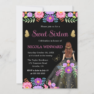 Invitation Red Hair Princess Mexicaine Floral Robe Sweet 16