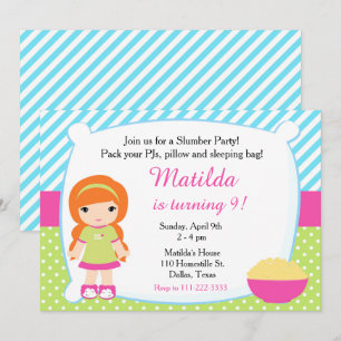 Invitation Red Haired Girl Sleepover Fête du bois d'oeuvre An