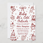 Invitation Red Hand Drawn Baby It's Cold Outside Baby Shower (Devant)