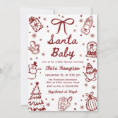 Invitation Red Hand Drawn Christmas Santa Baby Shower (Devant)