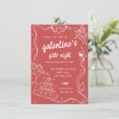Invitation Red Hand Drawn Galentine's Girls Night Party (Debout devant)