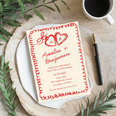 Invitation red hand drawn heart Whimsical Wedding 