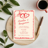 Invitation red hand drawn heart Whimsical Wedding 