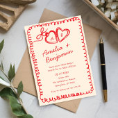 Invitation red hand drawn heart Whimsical Wedding 