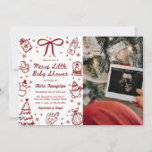 Invitation Red Hand Drawn Merry Little Baby Shower Photo (Devant)