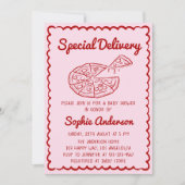 Invitation Red Hand Drawn Special Delivery Pizza Baby Shower (Devant)