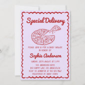 Invitation Red Hand Drawn Special Delivery Pizza Baby Shower (Devant)