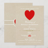 Invitation Red Heart Brown Kraft Valentine Mariage moderne (Devant / Derrière)